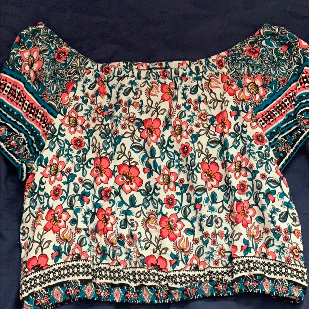 cinched floral off the shoulder blouse